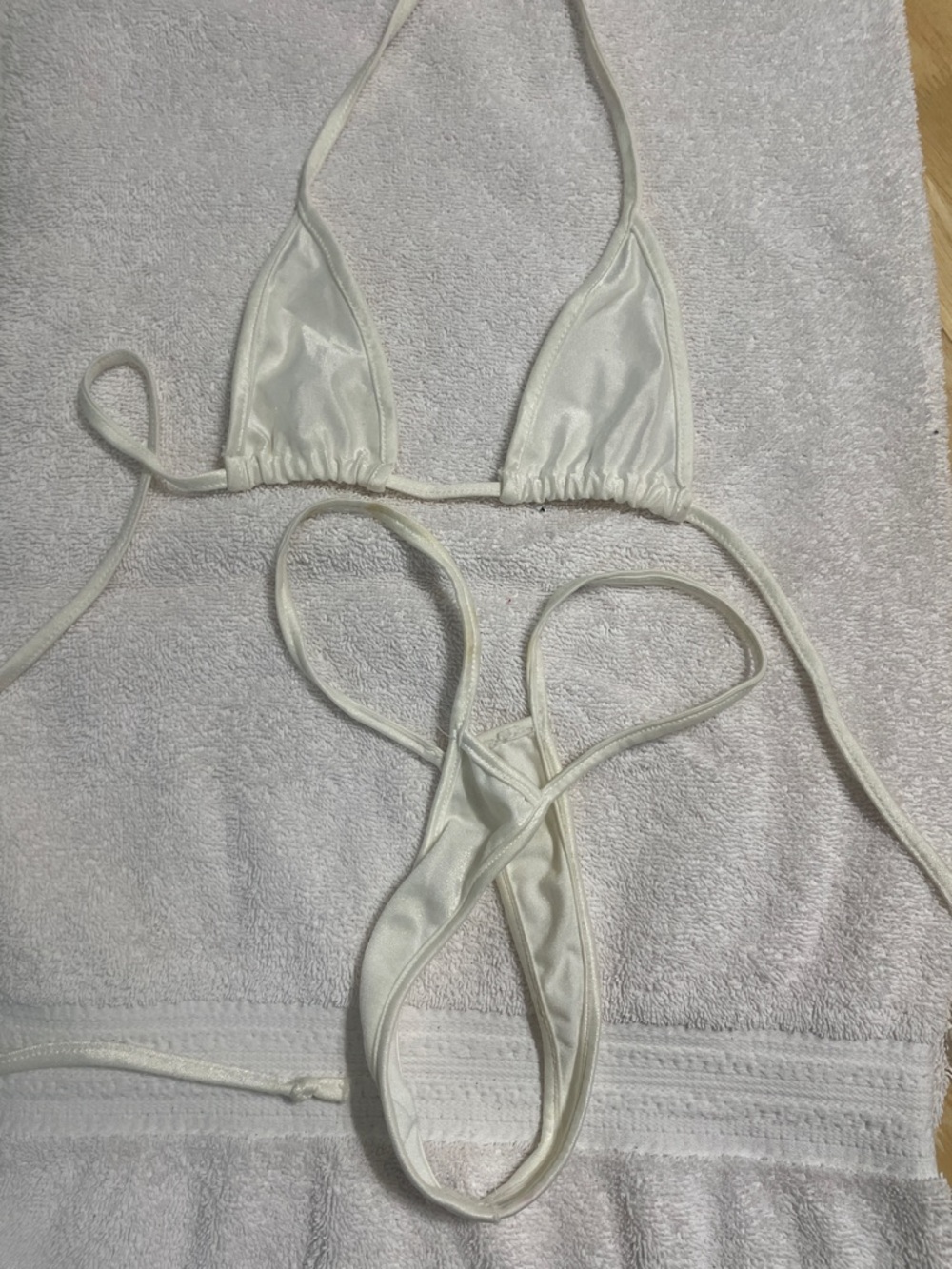 Minimal White Satin Triangle Bikini Set